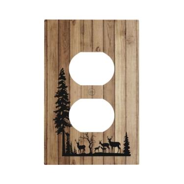 Imagem de JOAUYSWA Placa De Parede Com Tomada Duplex 1 Via, Rústica, Floresta Veados, Pinheiro, Madeira Marrom, Decorativa, Interruptor Luz, Tomada, Painel Frontal Elétrico, Soquete, Placas Para Casa, Quarto,