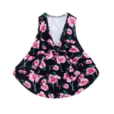 Imagem de CuteBone UPF50+ Vestidos para cães pequenos, vestido de verão sem mangas com decote em V profundo com laço grande, tecido respirável, roupas de cachorro elásticas refrescantes para festas de casamento