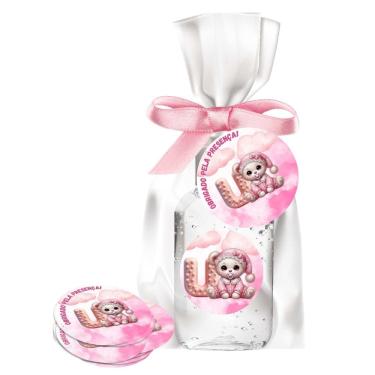 Imagem de kit 25 Lembrancinhas Alcool Gel Ursinha Rosa Maternidade e Chá De Bebê	