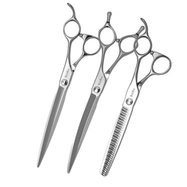 Imagem de SnipStar Professional Pet Tesouras 3PCS Conjunto 7,5 polegadas retas 7,5 polegadas Curvas e 7 polegadas Chunker Tesouras, Sliver
