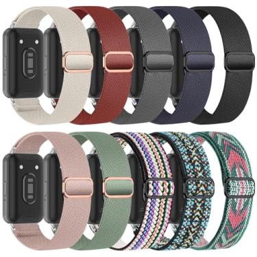 Imagem de HQzon Pacote com 10 pulseiras de relógio de nylon elástico, compatível com Galaxy FIT 3, macia, respirável, ajustável, elástica, esportiva, de substituição para Galaxy FIT 3 SM-R390, mulheres