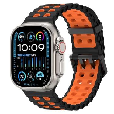Imagem de DONEGANI Pulseira esportiva de silicone preta e laranja para Apple Watch SE Ultra 2 de 40 mm, 44 mm, 46 mm, 42 mm, 45 mm, 41 mm, 38 mm, 49 mm, séries 10, 9, 8, 7, 6, 5, 4, 3, 3