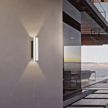 Imagem de Arandela de parede LED moderna para uso externo, lâmpadas de parede longas pretas IP65 à prova d'água, metal, alumínio, jardim, iluminação interna, externa, para sala de estar, pátio, corredor, vila