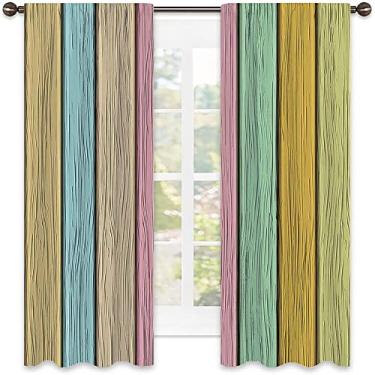 Imagem de Cortinas blecaute de tábuas de madeira coloridas – Cortinas de quarto e sala de estar com isolamento térmico, economia de energia e redução de ruído, L 132 x C 182 cm