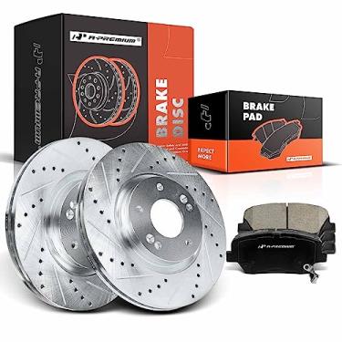 Imagem de A-Premium Kit De Rotores Freio A Disco Dianteiros Perfurados E Ranhurados 11,82" (300 Mm) + Pastilhas Cerâmica Compatíveis Com Modelos Hyundai Kia Selecionados - Santa Fe 2010-2012, Sorento 2011-201