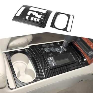 Imagem de JeCar Capa de painel para câmbio de marchas/porta-copos, acabamento de decoração de interiores, compatível com Jeep Grand Cherokee & Commander 2006-2010, preto com acabamento em fibra de carbono