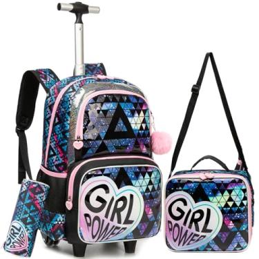 Imagem de Oruiji Mochila com rodas para meninas de 8 a 12 anos, mochila com rodinhas para meninas da escola, Preto