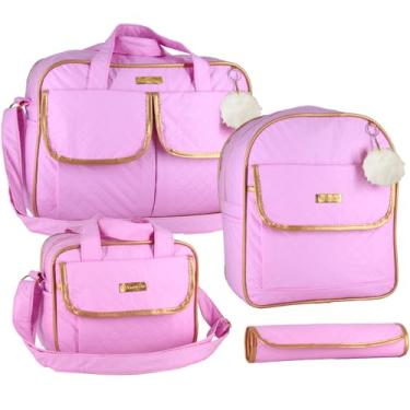 Imagem de Kit Bolsa Mala Saída Maternidade com Mochila Menino Menina Impermeável Multifuncional (ROSA CLARO)