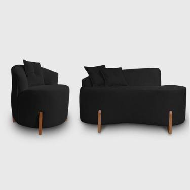 Imagem de Kit Sofá Orgânico Feijão Com Poltrona Pé De Madeira Bouclé Minimalista