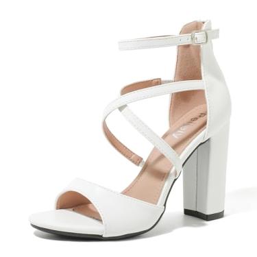 Imagem de Peijely Sandália Feminina Formal Com Tiras, Salto Alto Grosso E Bloco, Tira No Tornozelo, Zíper, Branca Fosca, 39 - Comprimento Da Palmilha: 24,5 Cm/9,65 Pol. Eua 8