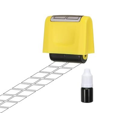 Imagem de PATIKIL Carimbo de rolo de prática, selos quadrados, com tinta automática, tiras de frases, prática de caligrafia para professores, sala de aula, escritório, casa, amarelo