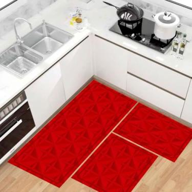 Imagem de Kit Tapete Passadeira de Cozinha Antiderrapante Absorvente (Vermelho 3d)
