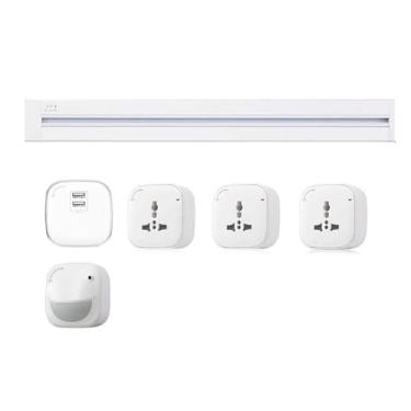 Imagem de Tomada de energia de trilho, tomada de trilho móvel para uso doméstico, régua de energia sem perfuração, tomada de interruptor inteligente de cozinha e escritório,White-60cm