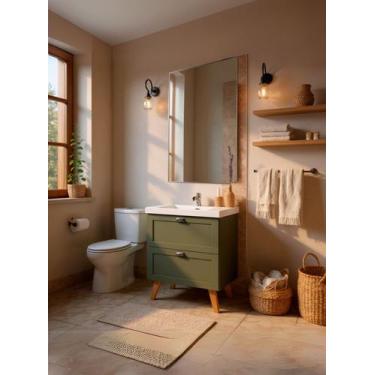 Imagem de Gabinete para Banheiro com Cuba e Espelho 60cm Retro Mdf Verde Milano 