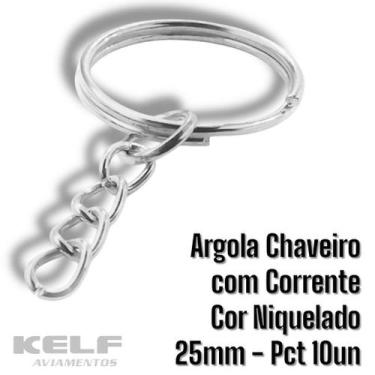 Imagem de Argola Chaveiro com Corrente 119162 25mm - Cor Niquelado 10un - Import