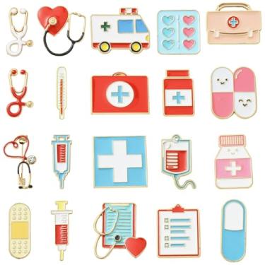 Imagem de UR URLIFEHALL 20 peças, 20 estilos, alfinetes de esmalte médico, enfermeira, termômetro a granel, pílula de estetoscopia, broche fofo para decoração de chapéu, jaqueta, bolsa