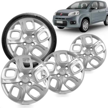 Imagem de Kit 4 Calotas Uno Way 15 A 16 Aro 14 Prata Cubo Baixo Grid