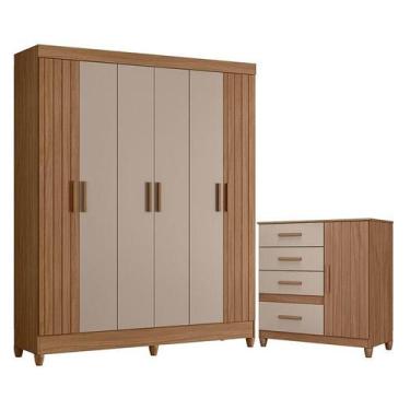 Imagem de Guarda Roupa Solteiro Uruguai e Cômoda Vênus com pés Carvalho Fendi  M