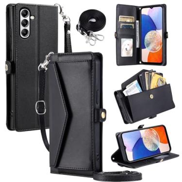 Imagem de Furill Capa carteira para Samsung Galaxy A54 5G com alça de pulso, alça de ombro, porta-cartões, à prova de choque, couro PU macio, fecho magnético, bolso com suporte, capa para celular A545G A 54 54A