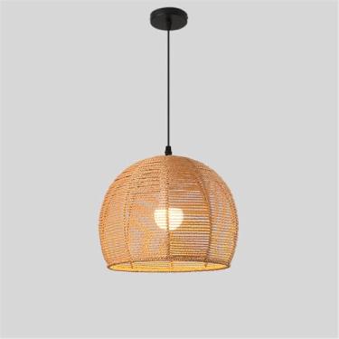 Imagem de OUFULA Estilo Industrial Retro Corda De Cânhamo Pendente Lâmpada Personalidade Criativa Internet Bar Café Restaurante Quarto Roupa Loja Balcão Bar Decoração Candelabro (D D50CM)