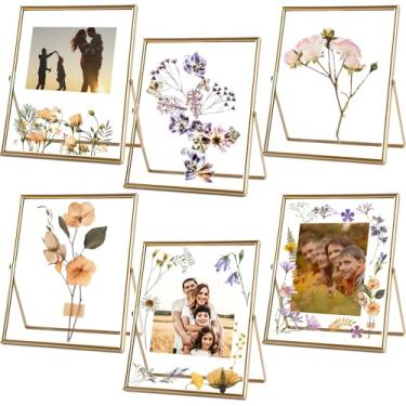 Imagem de Conjunto de 6 molduras douradas flutuantes de vidro temperado 20 x 25 cm para mesa, molduras de metal dourado ajustáveis para vários tamanhos de fotos, incluindo 12 x 17 x 20 cm, 19 x 23 cm, presente