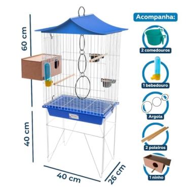 Imagem de Viveiro Gaiola Calopsita Epóxi Agapornis Aves com Ninho Criadeira Acessórios Vivo Pet (Azul)