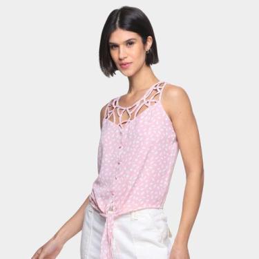 Imagem de Regata Dom Fashion Recorte e Amarração Estampada Feminina, Rosa, P