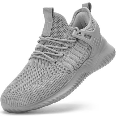 Imagem de SDolphin Tênis de caminhada masculino – Tênis de corrida de espuma viscoelástica sem cadarço para treino atlético, academia, corrida, leve, respirável, casual, Todo cinza, 41