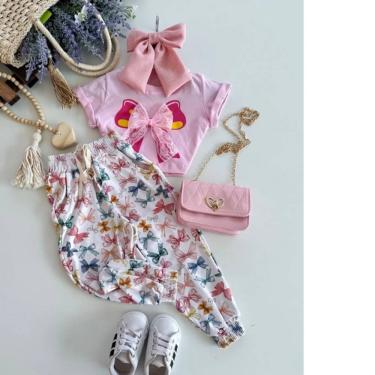 Imagem de Conjunto Infantil menina cropped laço 3D e calça jogguer