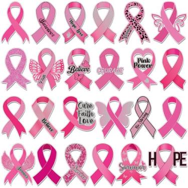 Imagem de Fabbay 25 peças ímãs de conscientização do câncer de mama Hope Believe à prova d'água fita rosa ímãs de carro decalques magnéticos para suprimentos de eventos de geladeira decoração de festa (fita