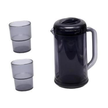 Imagem de Generic Jarra de água, bule, leve, à prova de vazamentos, grande, parede dupla, jarra para chá gelado, copos, 57 oz, cozinha, geladeira, restaurantes, Cinza
