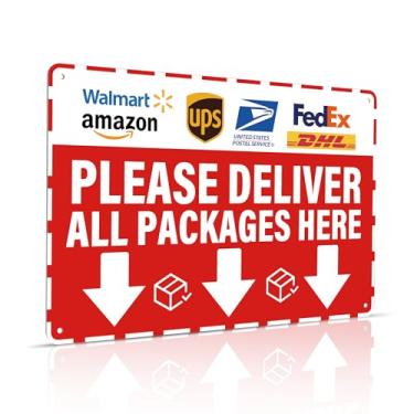 Imagem de Por favor, entregue todos os pacotes aqui, assine as instruções de entrega para meus pacotes da Amazon FedEx USPS UPS placas internas e externas para escritório em casa