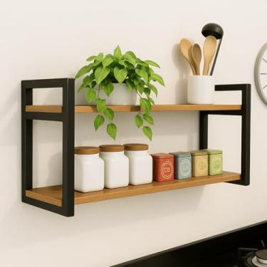 Imagem de Prateleira Suspensa Nicho Estilo Industrial 35x25x60cm 100% MDF Premium e Aço Carbono - Freijó