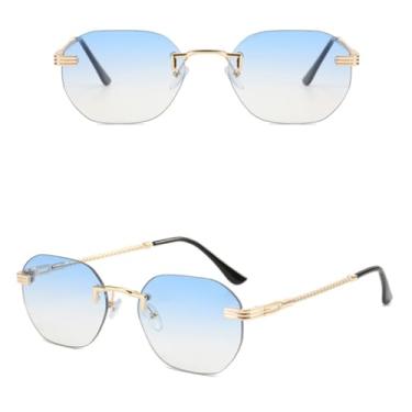 Imagem de VFDHN Óculos de sol sem aro de metal com lentes de corte amarelo gradiente, feminino e masculino, sem armação (2)