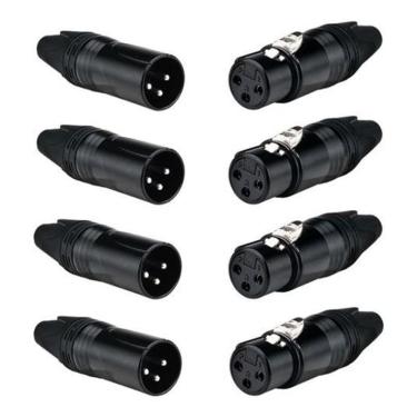 Imagem de Kit 4 Conectores Xlr Canon Macho/Fêmea Mic Dmx Preto Luminos