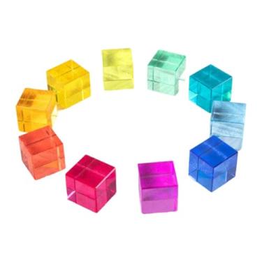 Imagem de MotiveTech 100x Cubos de Acrílico Arco-Íris Blocos de Construção Jardim de Infância Ensino Aprendizagem para Meninos Meninas Cubos Empilháveis ​​Enchimento de Va