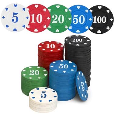 Imagem de 100PCS 1.48 Inch Poker Chips Set with Storage Box Casino Chips for Game Tokens Deep Night Poker Games Counting Sticks Party and Math Learning Classroom Teaching (5 Colors- White,Red,Green,Blue,Black)