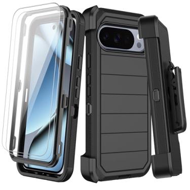 Imagem de Capa para Google Pixel 10 Pro XL com clipe para cinto, 2 protetores de tela, resistente à prova de choque, proteção contra quedas de grau militar, antiderrapante, resistente, durável e com suporte