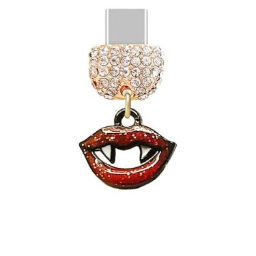 Imagem de ELISE & FONDA TP908 Tipo-C porta de carregamento cristal antipoeira plugue minúsculo beijo de Halloween para celular iPhone 15/16/Samsung/OnePlus/Xiaomi/oppo telefones Android (vermelho)