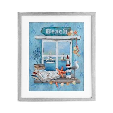 Imagem de Stupell Industries Beachy Coastal Window Sill Gray Framed Print Under Glass, design by Emma Leach, 16 x 13