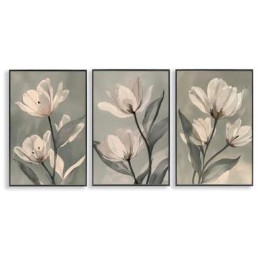 Imagem de Stupell Industries Flower Trios Portraits Conjunto de arte giclée emoldurado preto de 3 peças, design por Annabelle Hall, 61 x 40 cm