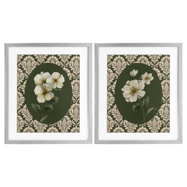 Imagem de Stupell Industries Fancy Lace White Florals 2 peças cinza impressão emoldurada sob o conjunto de vidro, design por Nan, 16 x 13