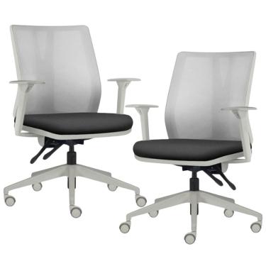 Imagem de Kit 2 Cadeiras de Escritório Giratória Diretor Flow F02 Base Cinza Crepe Preto - Lyam Decor