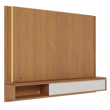 Imagem de Painel Para TV 75 Pol Bancada Suspensa LED Horebe C04 Freijó Off White Matte - Lyam Decor