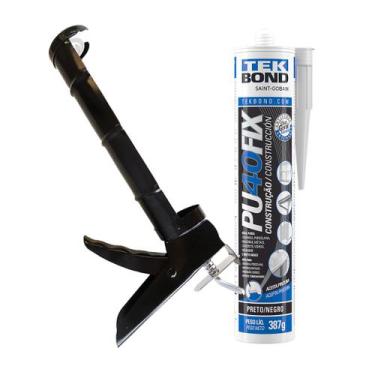 Imagem de Kit Aplicador Silicone Canoa + Selante Pu 40 Fix Tekbond, Preto