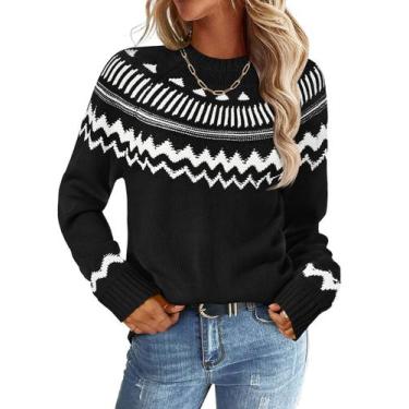 Imagem de Suéter feminino MEROKEETY 2024 listrado colorido preto