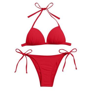 Imagem de Biquíni feminino moda cor sólida sexy taping backless biquíni - HUOGUO