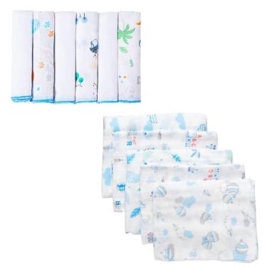 Imagem de Kit 11 Peça 5 Fralda 60X60 6 Paninho De Boca 30X30 Masculino