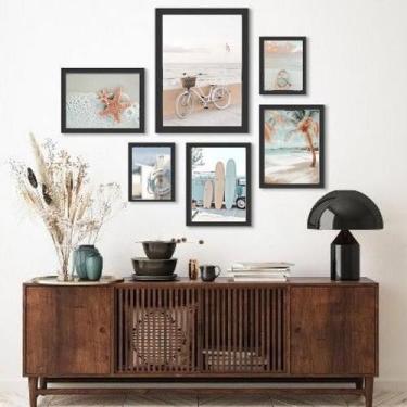 Imagem de Kit Composição 6 Quadros Fotografias Praia Soft - Com Vidro - Quadros 