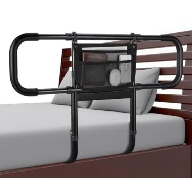 Imagem de Trilhos de cama para segurança de idosos adultos, trilho de assistência de cama estendido para idosos com luz de sensor de movimento - Trilhos laterais ajustáveis para proteção de cama com alça de